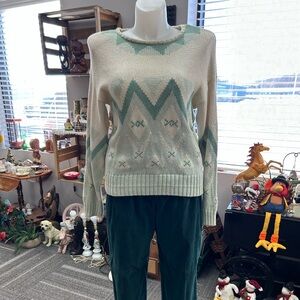 Women's Vintage Green Chevron Sweater